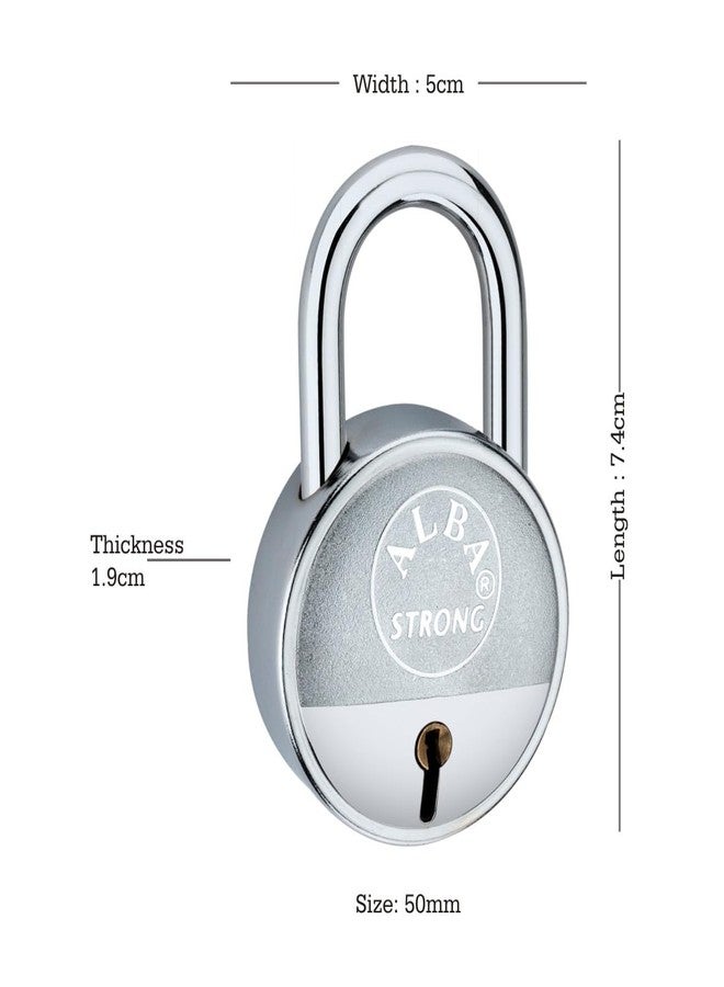 Alba Strong Premium Chrome Finish Padlock 50mm with 3 Milled Keys | Rust-Resistant Heavy-Duty Security Lock for Home, Office & Commercial Use (Pack of 1) - Image 2